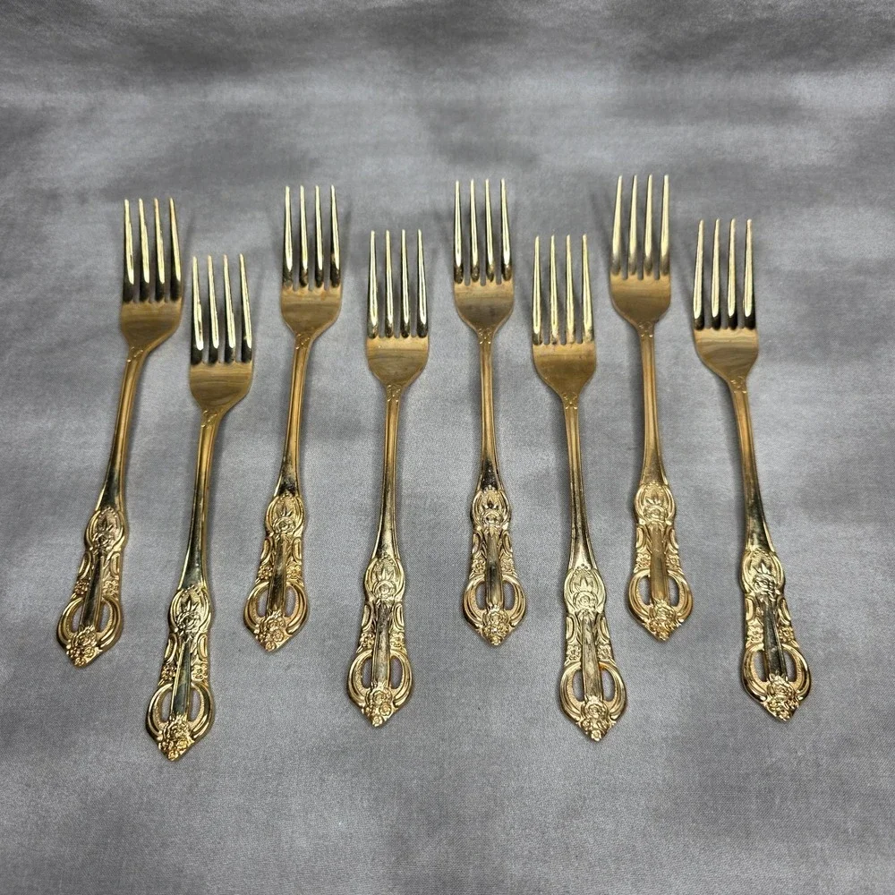 (X8) Hanford Forge Princeton Gold Electroplate Dinner Forks 7.5